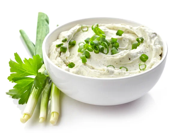 Cream cheese with green onions and herbs — Stock Image Cream cheese with green onions and herbs Stock Picture