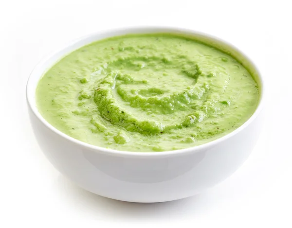 Bowl of broccoli and green peas cream soup — Stock Photo, Image