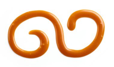 Beyaz arkaplanda izole edilmiş karamel sosu, üst görünüm