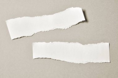 Düzensiz, yırtık ve yırtık kenarlı arka planı olan gri renkli kağıt parçaları. Doku kağıdının pürüzlü, pürüzlü kenarları