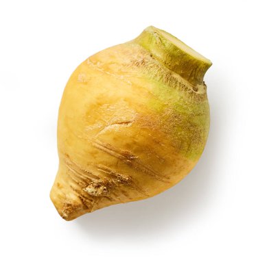 Beyaz arka planda izole edilmiş taze çiğ şalgam sebzesi.