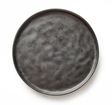 boş siyah plaka beyaz arkaplanda izole edildi, üst görünüm