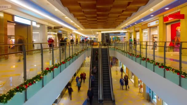 Compradores visitan el centro comercial en VILNIUS, LITUANIA Feria de Navidad — Vídeo de stock