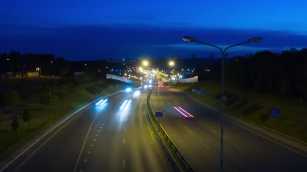 Grote highway bij nacht, time-lapse — Stockvideo