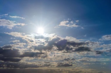 Günbatımı gökyüzü, güneş ve dramatik bulutlar