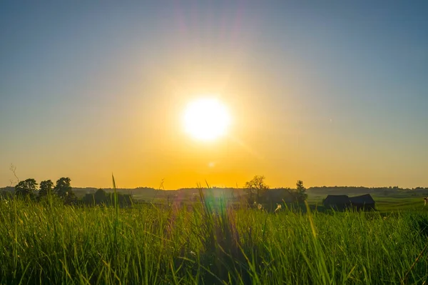 Landsbygdens Landskap Och Solnedgång — Stockfoto