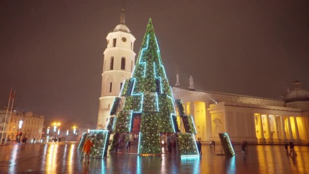 Βίλνιους Λιθουανία Περίπου Δεκέμβριος 2020 Χριστουγεννιάτικο Δέντρο Στην Πλατεία Του — Αρχείο Βίντεο
