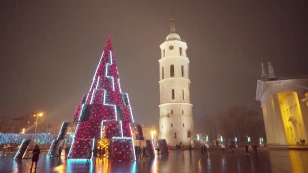 Βίλνιους Λιθουανία Περίπου Δεκέμβριος 2020 Χριστουγεννιάτικο Δέντρο Στην Πλατεία Του — Αρχείο Βίντεο