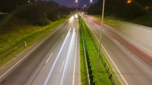 Autopista Nocturna Ocupada Lapso Tiempo Inclinación — Vídeo de stock