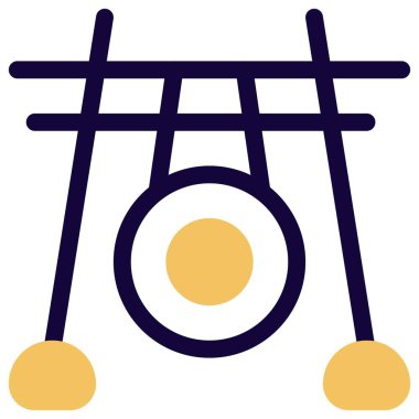 Gong müzik aleti, çizgi vektör illüstrasyonu