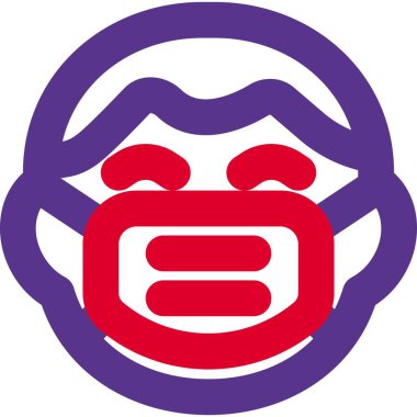 Yüzünde maske olan sırıtan bir çocuk beyaz bir arka planda izole edilmiş.