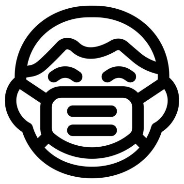 Yüzünde maske olan sırıtan bir çocuk beyaz bir arka planda izole edilmiş.