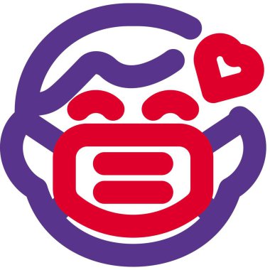 Maske takan kalp emojilerine aşık küçük çocuk.