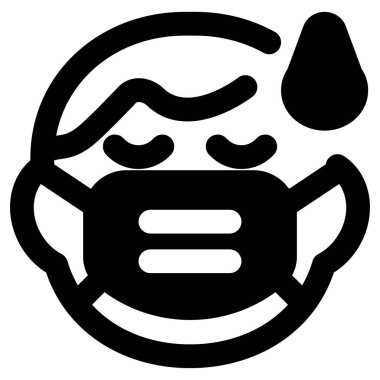 Yorgun küçük çocuk maske takarken terliyor.