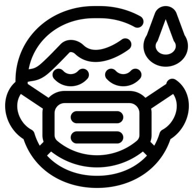 Yorgun küçük çocuk maske takarken terliyor.