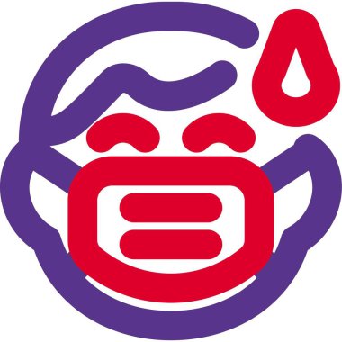 Soğuk terler maske takan küçük bir çocuğun ifadesi.