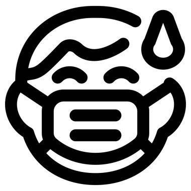 Soğuk terler maske takan küçük bir çocuğun ifadesi.