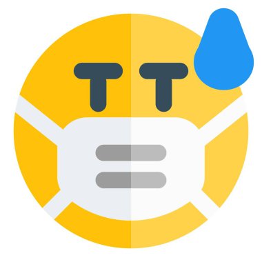 Utanmış emoji maske takarak ter içinde.