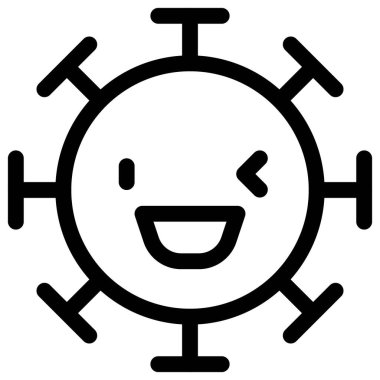 Bir koronavirüsün göz kırpan yüz ifadesiyle sırıtarak.