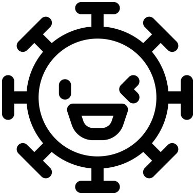 Bir koronavirüsün göz kırpan yüz ifadesiyle sırıtarak.