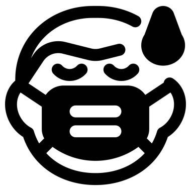 Yorgun adam yüz maskesi takarken terliyor.