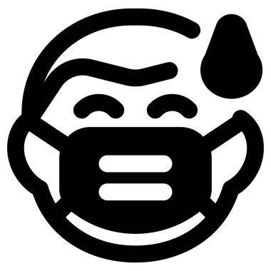 Maskeli bir adamın ifadesi olarak soğuk terler.