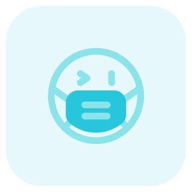 Maske takarken sağ göz kırpan emoji.