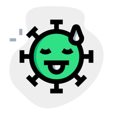 Dili çıkmış bir koronavirüsün yüz ifadesi.