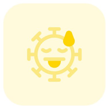 Dili çıkmış bir koronavirüsün yüz ifadesi.