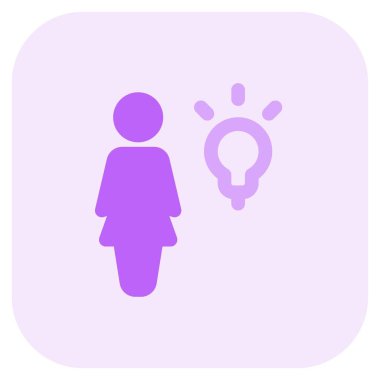 Beyaz arka planda izole edilmiş parlak iş kadını için yenilikçi bir fikir