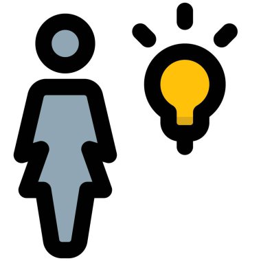 Beyaz arka planda izole edilmiş parlak iş kadını için yenilikçi bir fikir