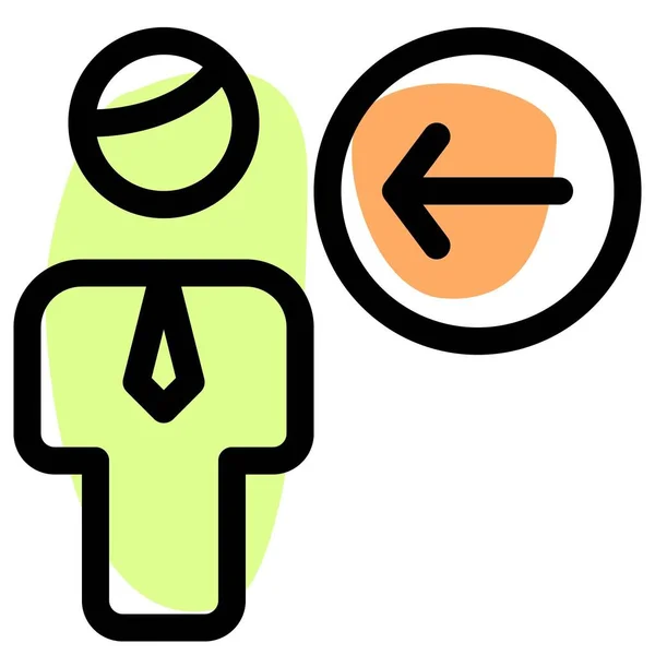 左向きの矢印の表示を持つビジネスマン — ストックベクタ