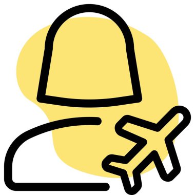 Tatil modunun bir göstergesi olarak uçuş logosu olan kadın kullanıcı