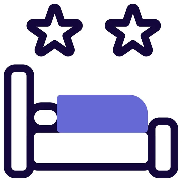 Cama Hotel Doble Estrella Con Servicios Medios — Vector de stock