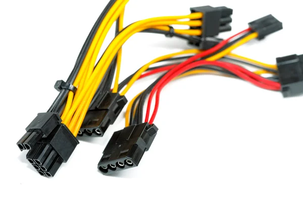 Connecting wires to a computer on a white background — Stock Photo, Image