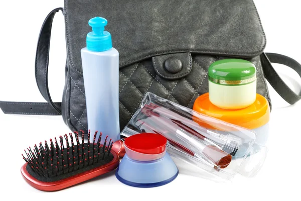 Female bag and cosmetics isolated on a white background — Stock Photo, Image