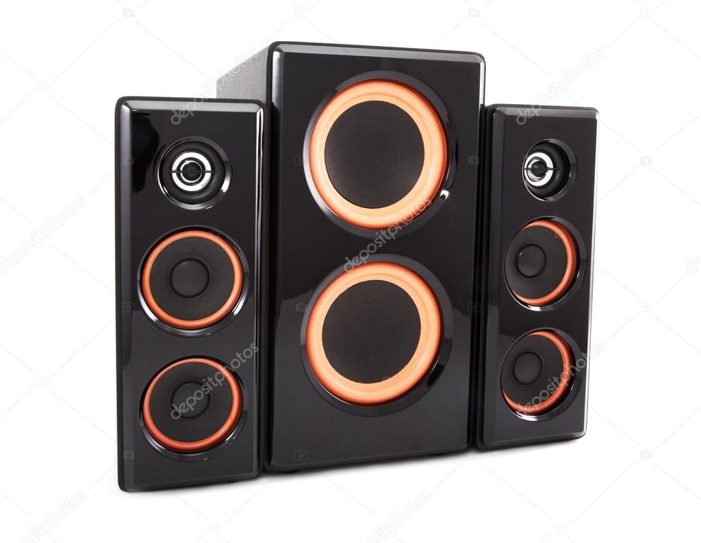 Columns and a subwoofer isolated on a white background