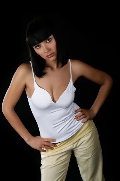 The full girl with the big breast on a black background — Stock Photo, Image