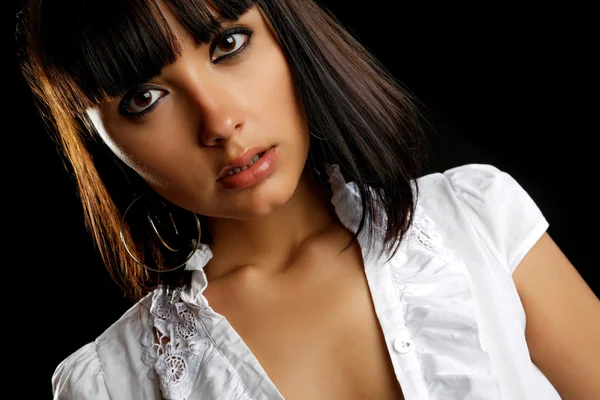 The person of the beautiful girl close up on a black background — Stock Photo, Image