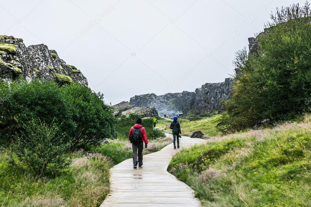 Icelandic trail with tourists