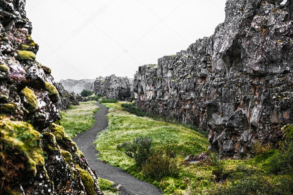 Icelandic trai in rocky canyon