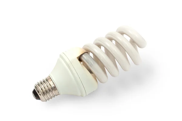 Dışarı erimiş kasa beyaz bir arka plan üzerinde (kırpma yolu gösterilen Cfl ampul yandı)