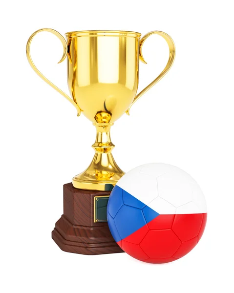 Taça de troféu de ouro e bola de futebol com bandeira da República Checa — Fotografia de Stock