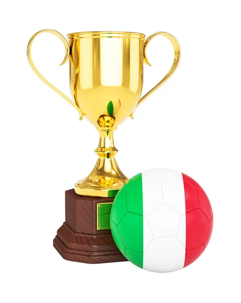 Zlatá trofej poháru a fotbal fotbalový míč s Itálie vlajky — Stock fotografie