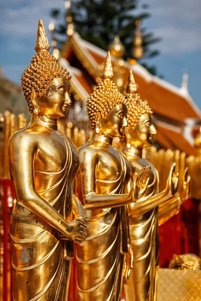 Χρυσά αγάλματα του Βούδα στο Wat Phra ότι Doi Suthep — Φωτογραφία Αρχείου