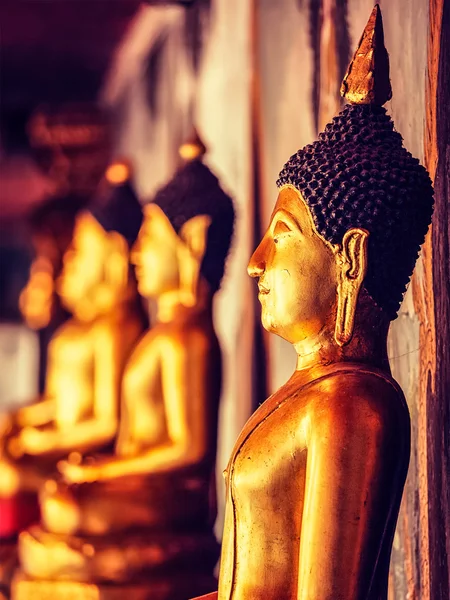 Buddha szobrok buddhista templomban, Thaiföld — Stock Fotó