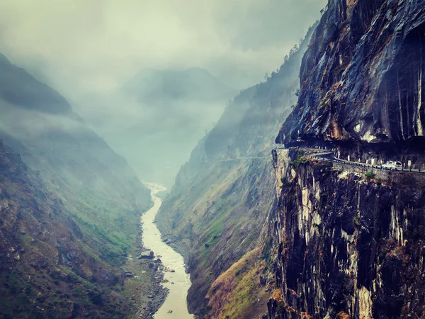 Car on road in Himalayas