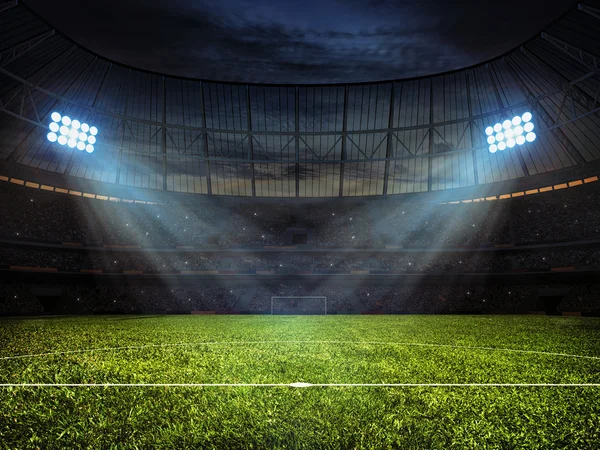 Soccer football stadium with floodlights — Stock Photo, Image