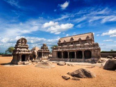Beş rathas. Mahabalipuram, tamil nadu, Güney Hindistan