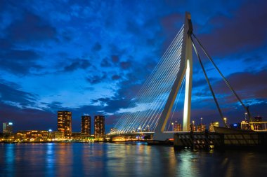 Erasmus Köprüsü, Erasmusbrug ve Rotterdam ufuk çizgisi. Rotterdam, Hollanda